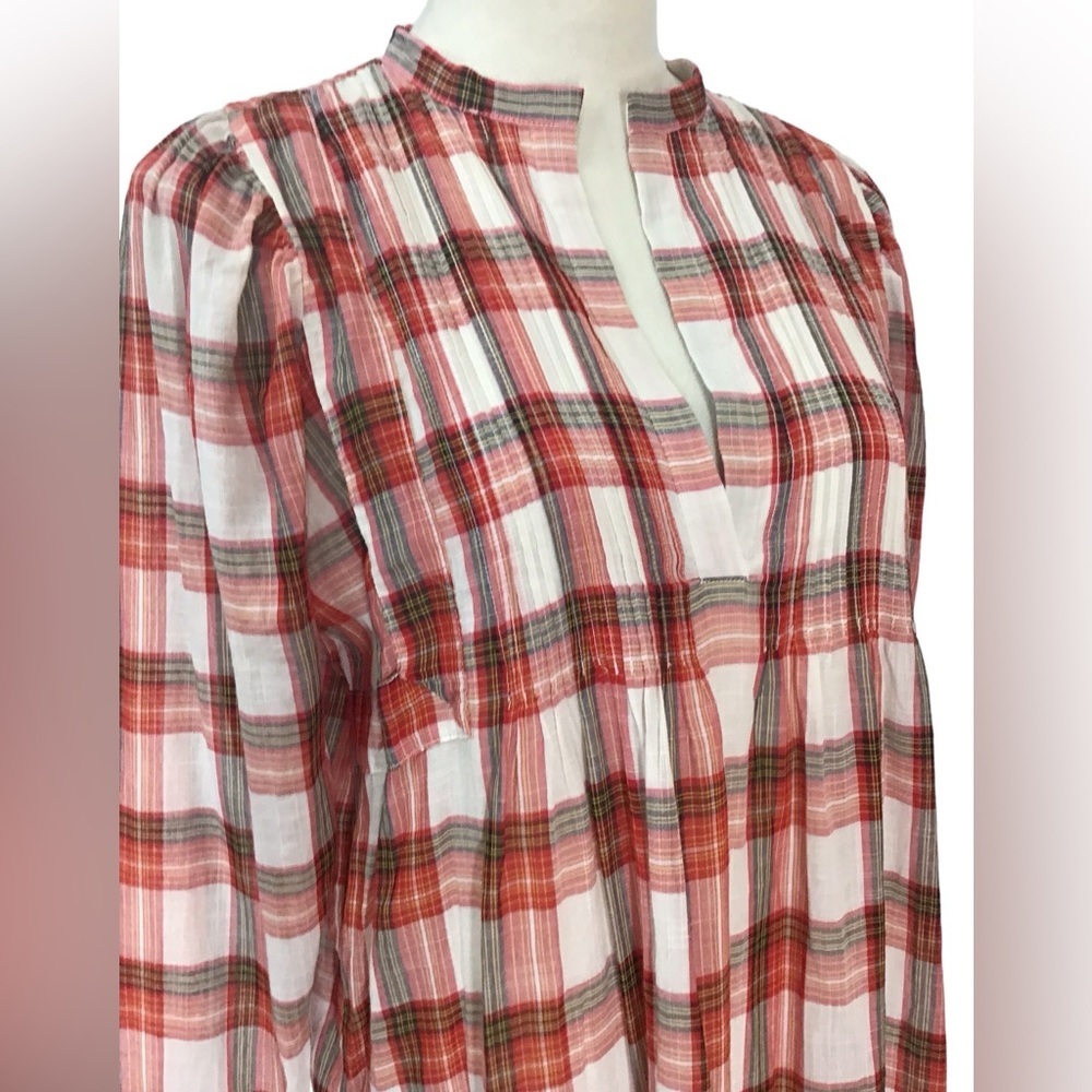 Sundays Jacques Long Sleeve Plaid Dress Pintuck Boho Dress NEW - Picture 10 of 15
